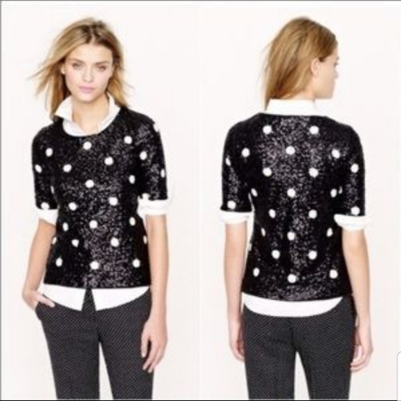 J. Crew Tops - J. Crew Black & White Sequin Polka Dot Medium